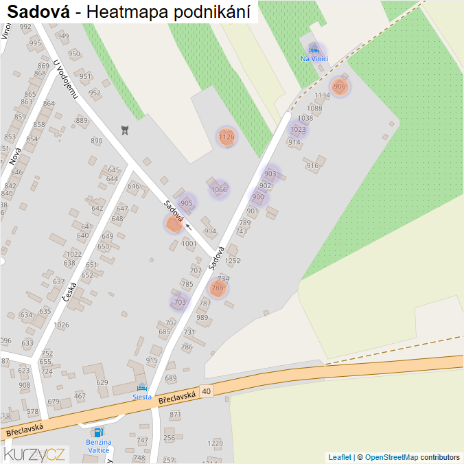 Mapa Sadová - Firmy v ulici.