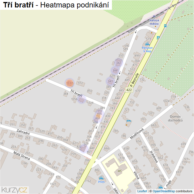 Mapa Tří bratří - Firmy v ulici.