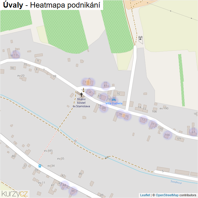 Mapa Úvaly - Firmy v části obce.