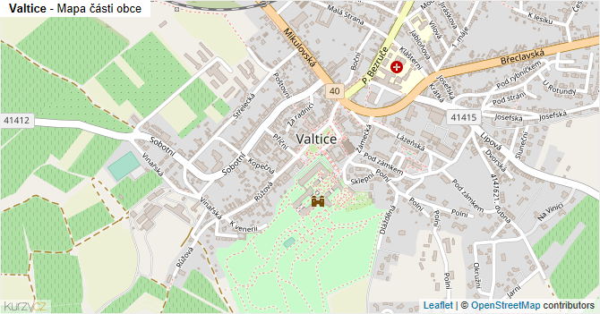 Valtice - mapa části obce