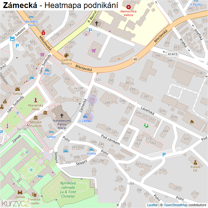 Mapa Zámecká - Firmy v ulici.