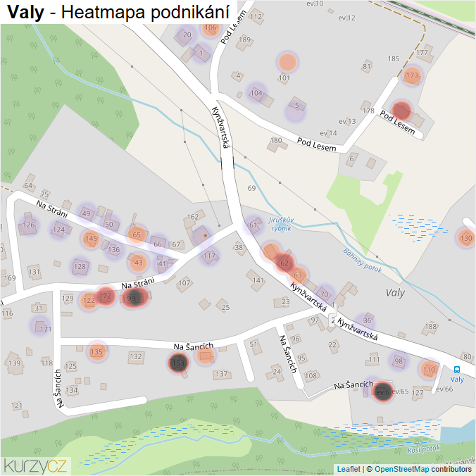 Mapa Valy - Firmy v části obce.