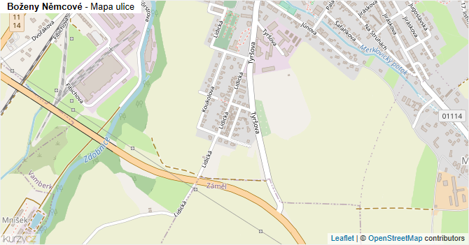 Boženy Němcové - mapa ulice