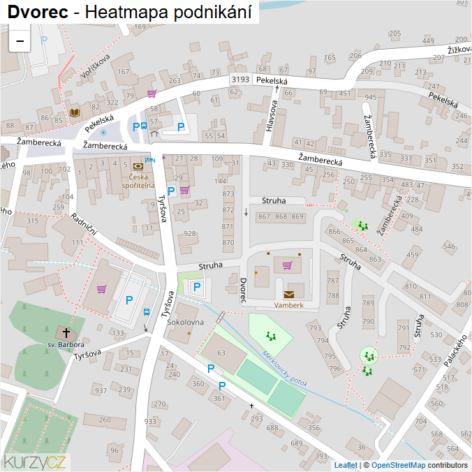 Mapa Dvorec - Firmy v ulici.