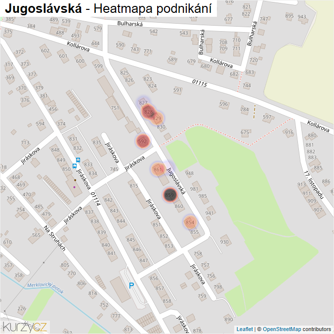 Mapa Jugoslávská - Firmy v ulici.