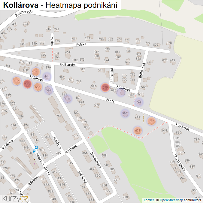 Mapa Kollárova - Firmy v ulici.