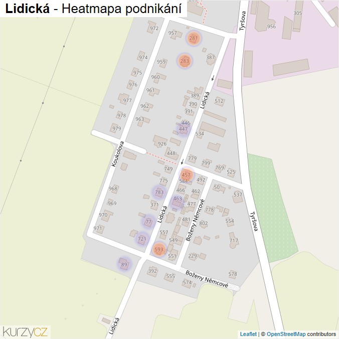 Mapa Lidická - Firmy v ulici.