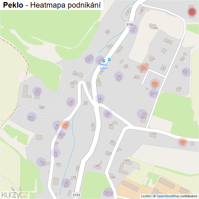 Mapa Peklo - Firmy v části obce.