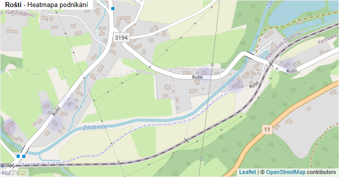 Roští - mapa podnikání