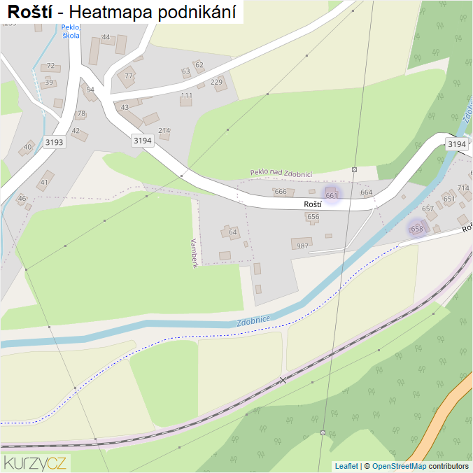 Mapa Roští - Firmy v ulici.