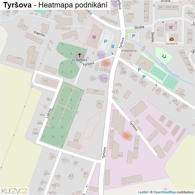Mapa Tyršova - Firmy v ulici.