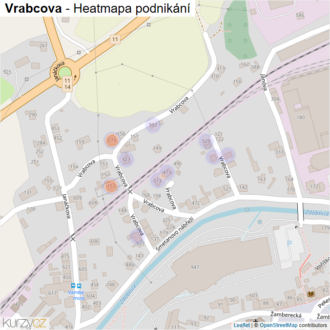 Mapa Vrabcova - Firmy v ulici.
