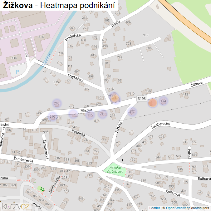 Mapa Žižkova - Firmy v ulici.