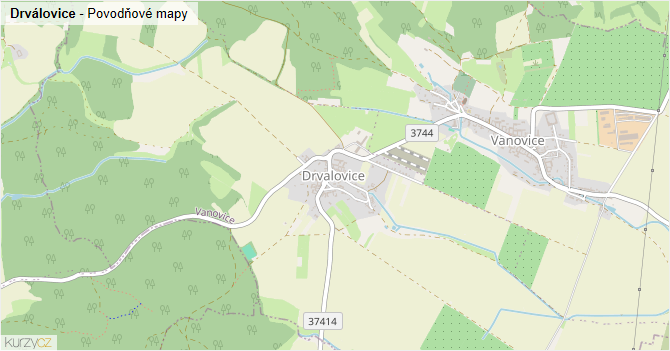 Drválovice - záplavové mapy stoleté vody