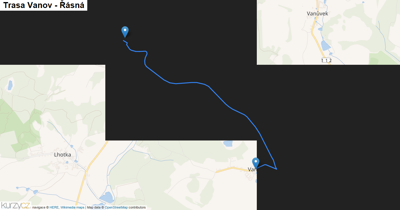 Vanov-Řásná, mapa trasy