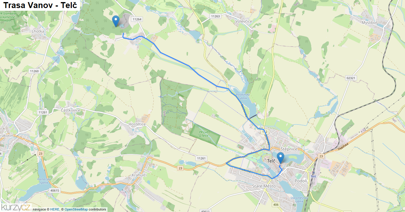 Vanov-Telč, mapa trasy