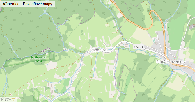 Vápenice - záplavové mapy stoleté vody
