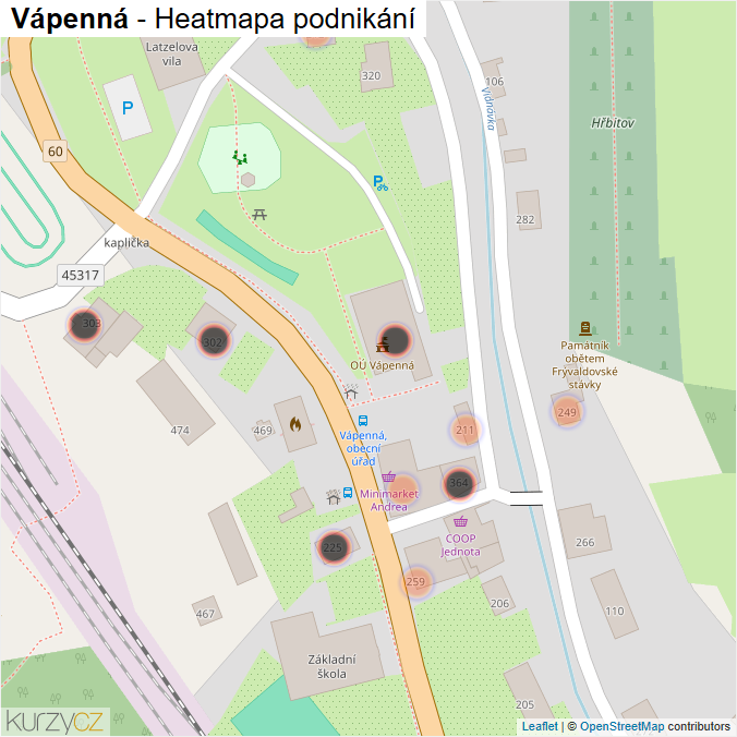 Mapa Vápenná - Firmy v obci.