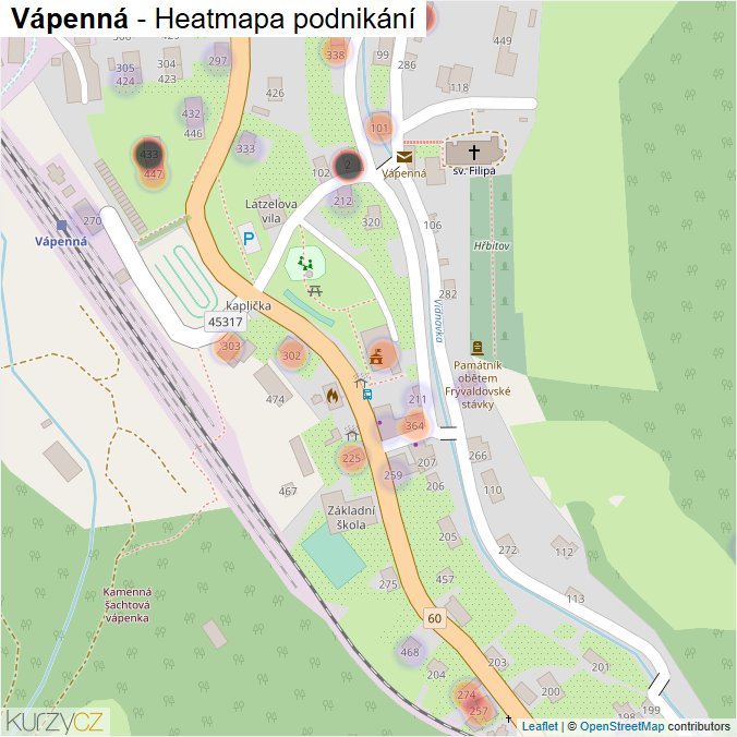 Mapa Vápenná - Firmy v části obce.