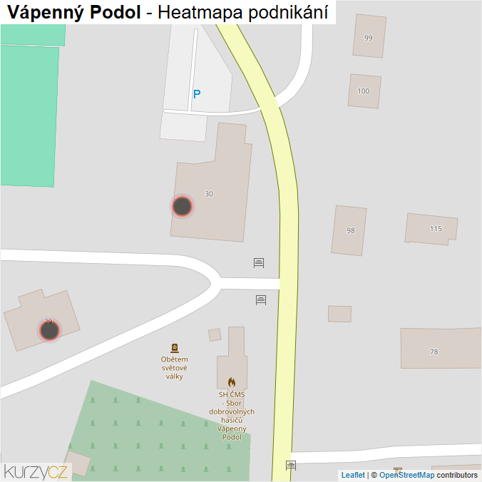 Mapa Vápenný Podol - Firmy v obci.