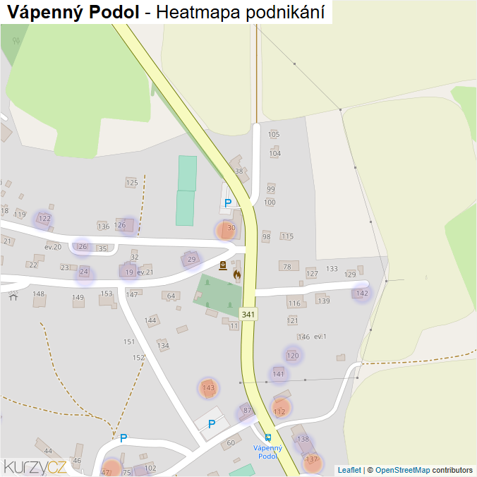 Mapa Vápenný Podol - Firmy v části obce.