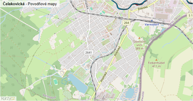 Čelakovická - záplavové mapy stoleté vody