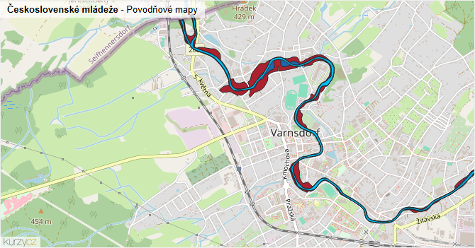 Československé mládeže - záplavové mapy stoleté vody