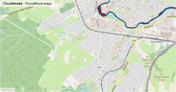Chrudimská - záplavové mapy stoleté vody