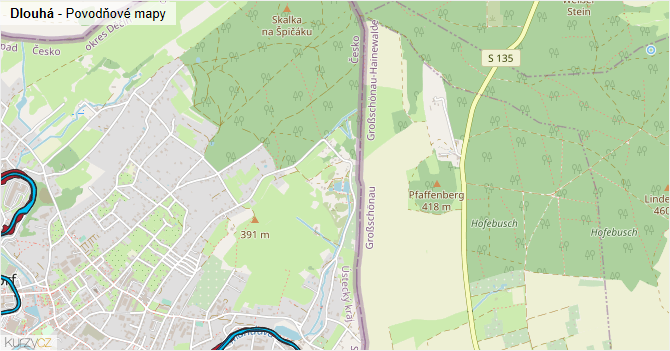 Dlouhá - záplavové mapy stoleté vody