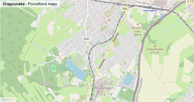 Dragounská - záplavové mapy stoleté vody