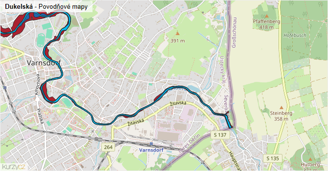 Dukelská - záplavové mapy stoleté vody