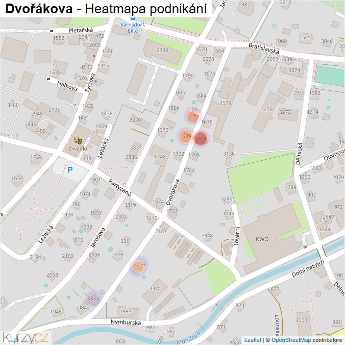 Mapa Dvořákova - Firmy v ulici.