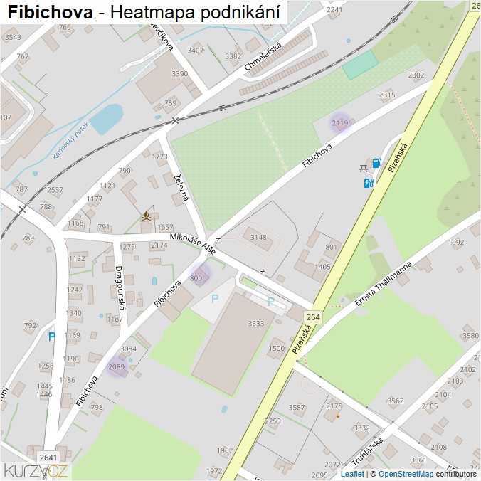 Mapa Fibichova - Firmy v ulici.
