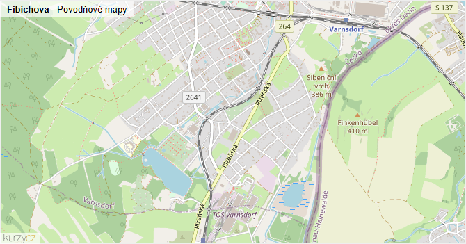 Fibichova - záplavové mapy stoleté vody