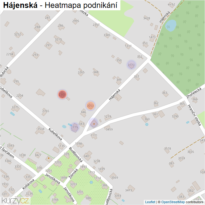 Mapa Hájenská - Firmy v ulici.