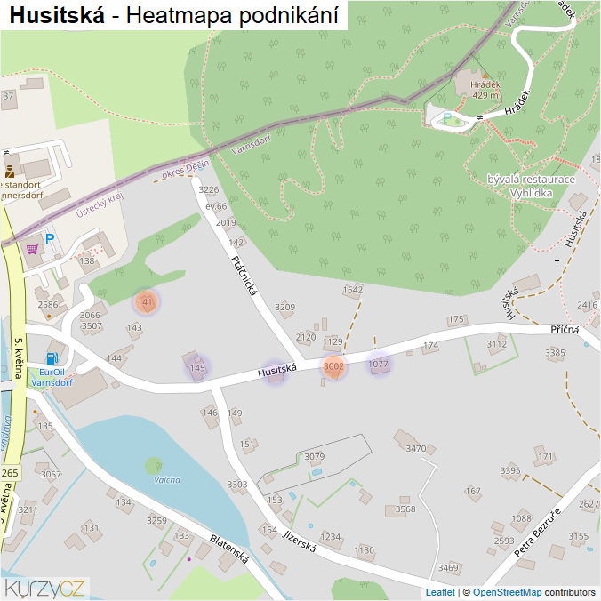 Mapa Husitská - Firmy v ulici.
