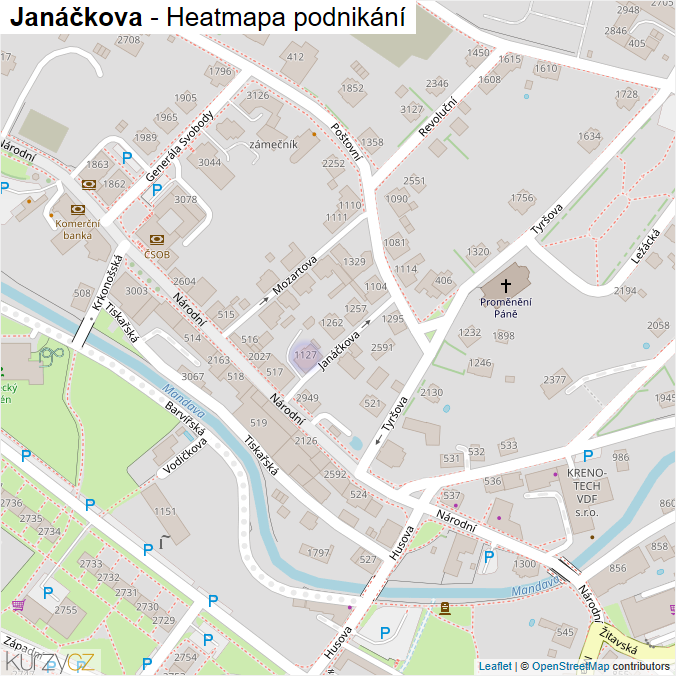 Mapa Janáčkova - Firmy v ulici.