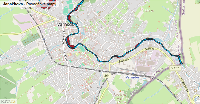 Janáčkova - záplavové mapy stoleté vody