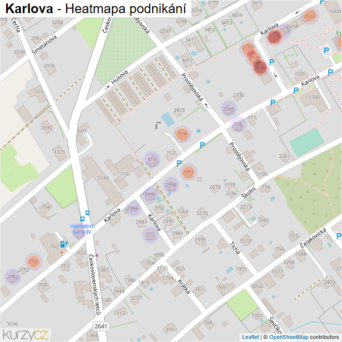 Mapa Karlova - Firmy v ulici.