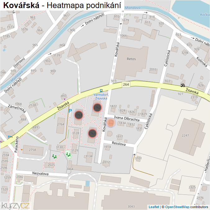 Mapa Kovářská - Firmy v ulici.