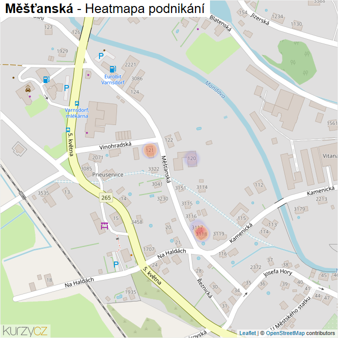 Mapa Měšťanská - Firmy v ulici.