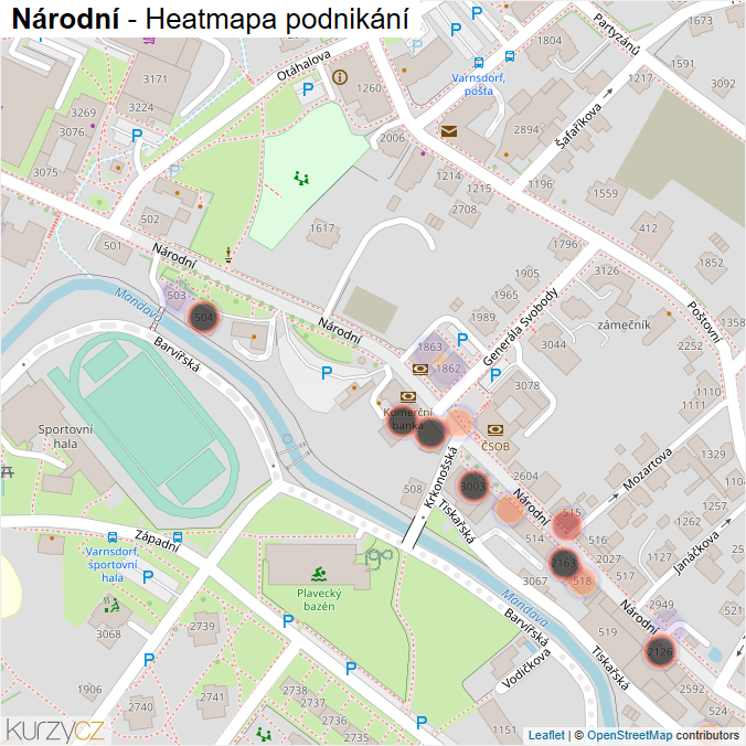 Mapa Národní - Firmy v ulici.