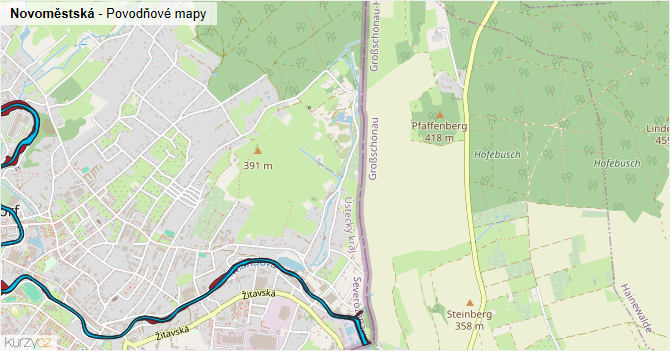 Novoměstská - záplavové mapy stoleté vody
