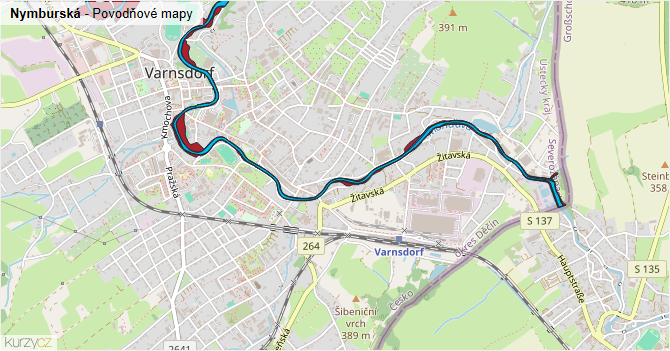 Nymburská - záplavové mapy stoleté vody