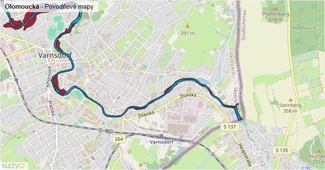 Olomoucká - záplavové mapy stoleté vody