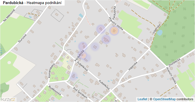 Pardubická - mapa podnikání