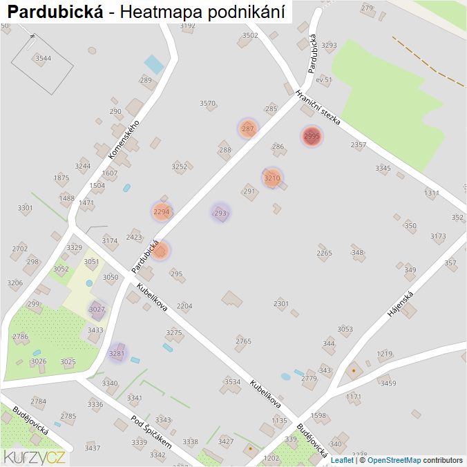 Mapa Pardubická - Firmy v ulici.