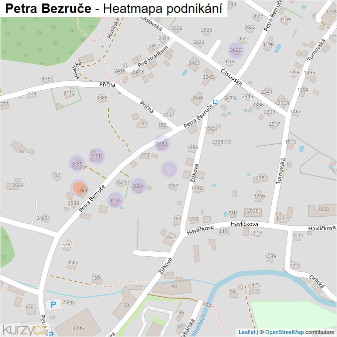 Mapa Petra Bezruče - Firmy v ulici.