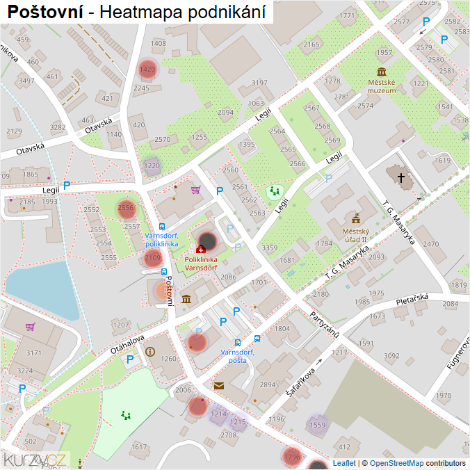 Mapa Poštovní - Firmy v ulici.