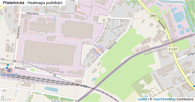 Přádelnická - mapa podnikání